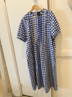 New Mimoto Japan blue & white gingham midi dress